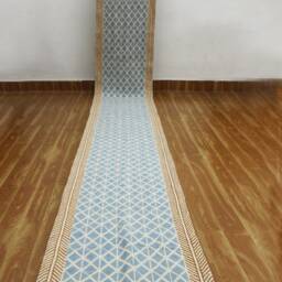 Blue Beige Handmade Rug Hallway Stair Cotton Runner Dhurrie Hand Block Print Custom Living Room Carpet Christmas Gift 2x8 3x10 4x20 Feet - thumbnail 2