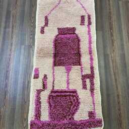 Handmade Wool Runner Rug Pink Moroccan Colorful Design - thumbnail 2