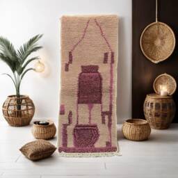Handmade Wool Runner Rug Pink Moroccan Colorful Design - thumbnail 1