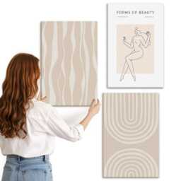 Canvas Art Set Of 3 - Patterns Delicate Boho Decorations, Beige Wall Large, Abstract Decor - thumbnail 3