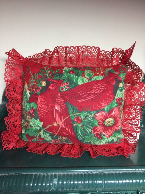 Vintage Cardinal Quilted Christmas Pillow Tuck Shelf Sitter - image 1