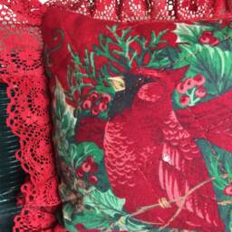 Vintage Cardinal Quilted Christmas Pillow Tuck Shelf Sitter - thumbnail 4
