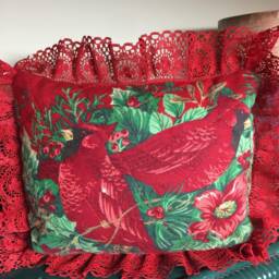 Vintage Cardinal Quilted Christmas Pillow Tuck Shelf Sitter - thumbnail 2
