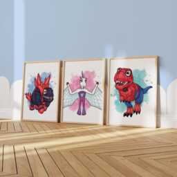 Dinosaur Web Heroes Wall Art Set Of 6 - Kids Room Printed Or Framed - thumbnail 3