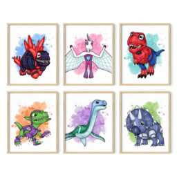 Dinosaur Web Heroes Wall Art Set Of 6 - Kids Room Printed Or Framed - thumbnail 2