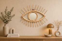 Rattan Eye Mirror Boho Wall Hanging Decor Handmade Moroccan Small