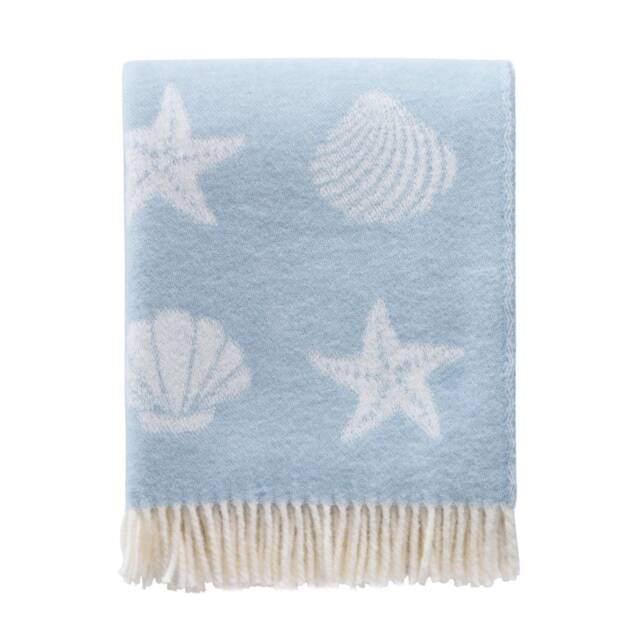 Blue Seashells Wool Throw - Pastel Nautical Blanket Coastal Seaside Decor - image 1
