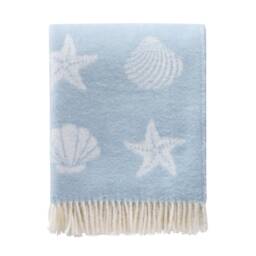 Blue Seashells Wool Throw - Pastel Nautical Blanket Coastal Seaside Decor - thumbnail 1