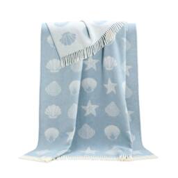 Blue Seashells Wool Throw - Pastel Nautical Blanket Coastal Seaside Decor - thumbnail 2