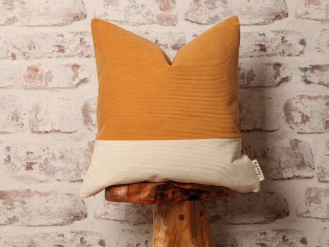 Color Block Corduroy Cushion Cover Mustard & Cream Mid-Century Modern - image 1
