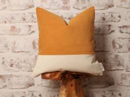 Color Block Corduroy Cushion Cover Mustard & Cream Mid-Century Modern - thumbnail 1