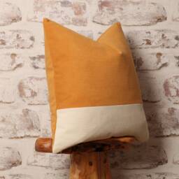 Color Block Corduroy Cushion Cover Mustard & Cream Mid-Century Modern - thumbnail 3