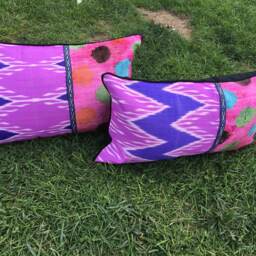 Velvet Ikat Patchwork Cushions - Set Of 2 Silk Lilac Pink Gift Pillows Covers - thumbnail 4