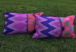 Velvet Ikat Patchwork Cushions - Set Of 2 Silk Lilac Pink Gift Pillows Covers