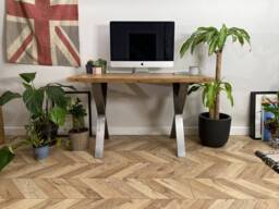 For??t Industrial Rustic X Shape Chunky Metal Steel Leg Desk Table Handcrafted With Solid Wood - thumbnail 1