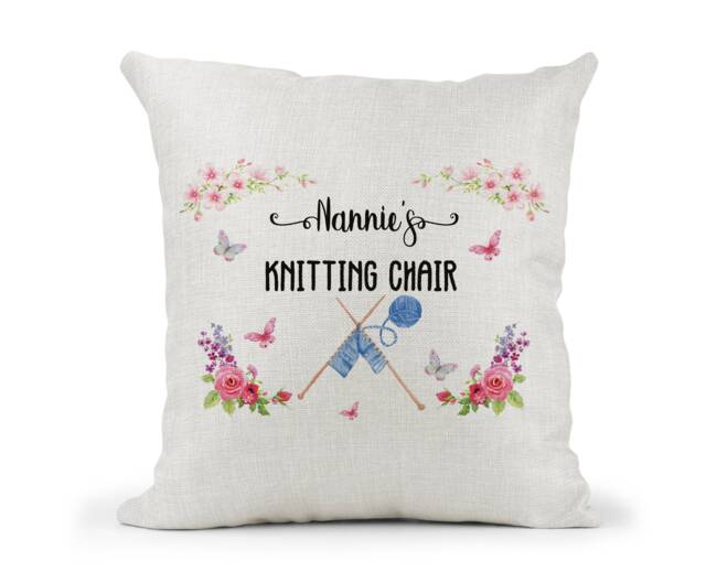 Personalised Cream Canvas Cushion, Nan Nanny Grandma, Knitting, Vintage Design Gift, Mum Birthday Christmas - image 1