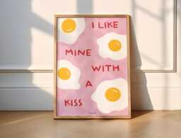 I Like Mine With A Kiss Eggs Wall Art Print - Vibrant Illustrated Kitchen Poster - thumbnail 1
