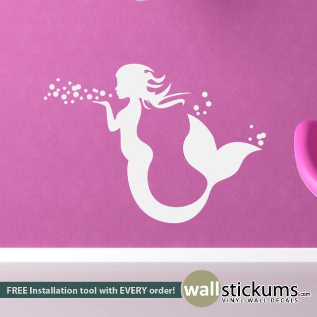 Mermaid Blowing Bubbles Vinyl Wall Decal - Girls Bedroom Decor - image 1