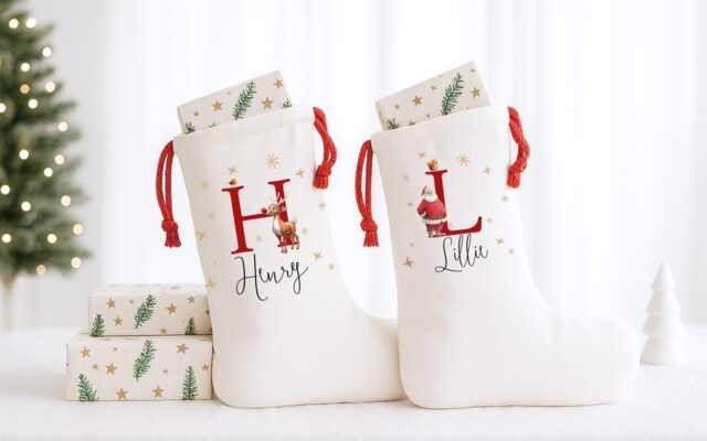 Personalised Christmas Stockings & Santa Sacks - Custom Name Xmas Stockings, Family Matching Gift Bags, Holiday Fireplace Decor - image 1