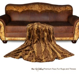 Plush Faux Fur Throw Blanket, Brown Tone Patch Beaver, Minky Lining