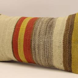 Vintage Turkish Kilim Pillow Cover, Wool Lumbar Cushion - 10x20 - thumbnail 3