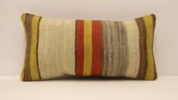 Vintage Turkish Kilim Pillow Cover, Wool Lumbar Cushion - 10x20 - thumbnail 1