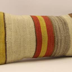 Vintage Turkish Kilim Pillow Cover, Wool Lumbar Cushion - 10x20 - thumbnail 2