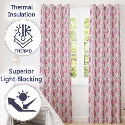 Pink Watercolor Blossom Floral Seamless Pattern Soft Romantic Design Readymade Eyelet Ring Top Thermal 100% Blackout Curtains - thumbnail 3