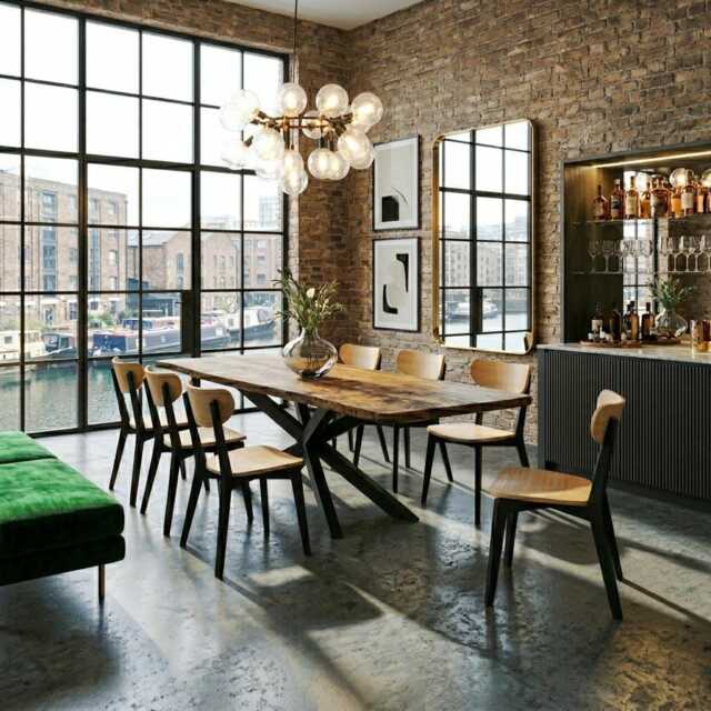 Firsby Dining Table Rustic Solid Wood Industrial Live Edge Spider Steel Base - image 1
