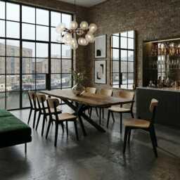 Firsby Dining Table Rustic Solid Wood Industrial Live Edge Spider Steel Base - thumbnail 2