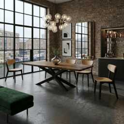 Firsby Dining Table Rustic Solid Wood Industrial Live Edge Spider Steel Base - thumbnail 3
