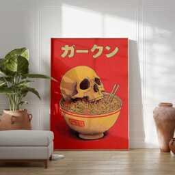 Japanese Ramen Skull Poster, Retro Pop Art Print, Surreal Food Illustration, Bold Modern Wall Art, Urban Graphic Home Decor - thumbnail 3