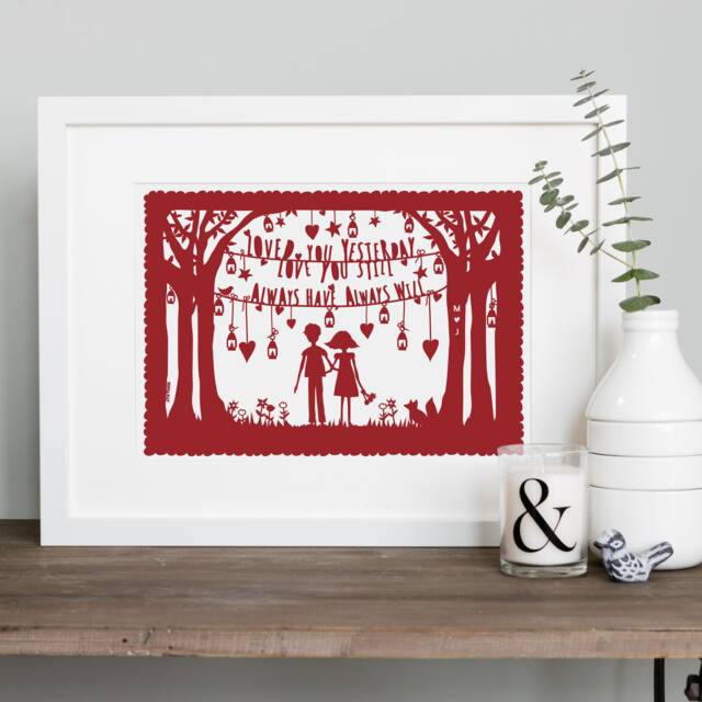 Personalised Valentine's Day Papercut Art Print, Anniversary Gift - image 1