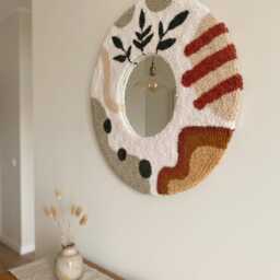 Handmade Punch Needle Mirror, Abstract Fiber Art Wall Decor, Boho Organic Textured Mirror - thumbnail 2