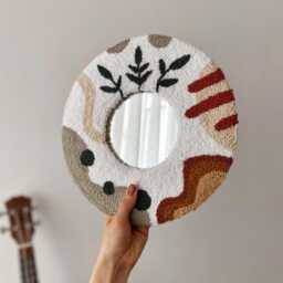 Handmade Punch Needle Mirror, Abstract Fiber Art Wall Decor, Boho Organic Textured Mirror - thumbnail 3