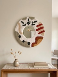 Handmade Punch Needle Mirror, Abstract Fiber Art Wall Decor, Boho Organic Textured Mirror