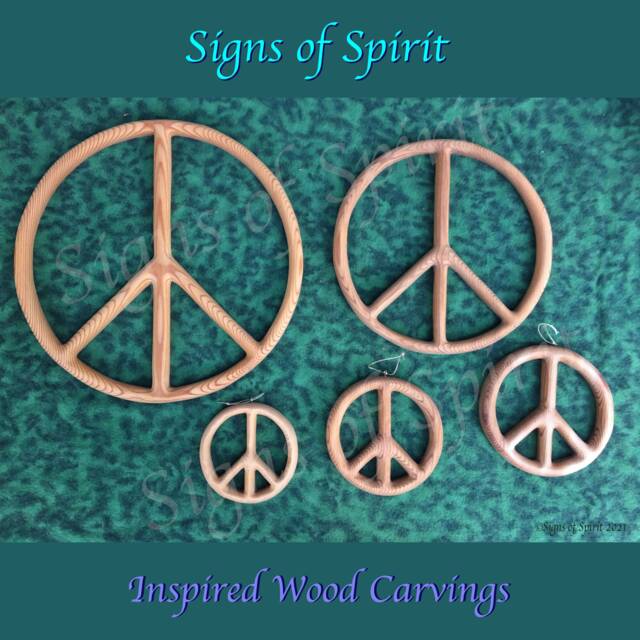 Peace Sign Wood Carved Symbol Movement Hippy Art Wooden Wall Hanging Home Decor - image 1