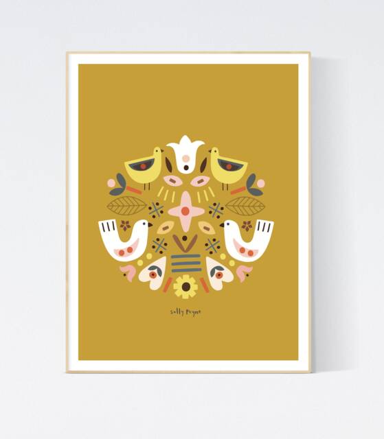 Folk Bird Symmetrical Print- Children's Prints - Wall Art Illustration