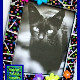 Polka Dot Mosaic Frame With Flowers, Black Multi-Colored 4x5 Photo Holder - thumbnail 2