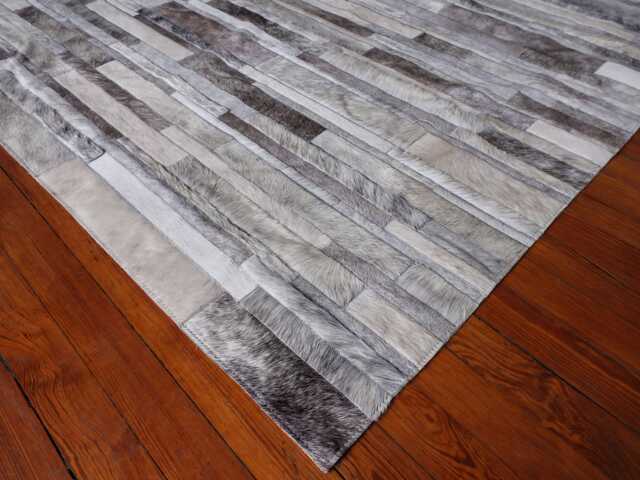 Cowhide Patchwork Rug Cream & Gray Tones - Handmade Leather - image 1