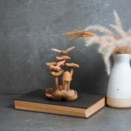 Handcrafted Wooden Bees On Mushroom Sculpture 5 - thumbnail 4