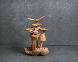 Handcrafted Wooden Bees On Mushroom Sculpture 5 - thumbnail 1