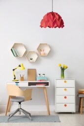 Origami Lampshade Poppy Red Paper Lamp, Modern Geometric Design - thumbnail 1