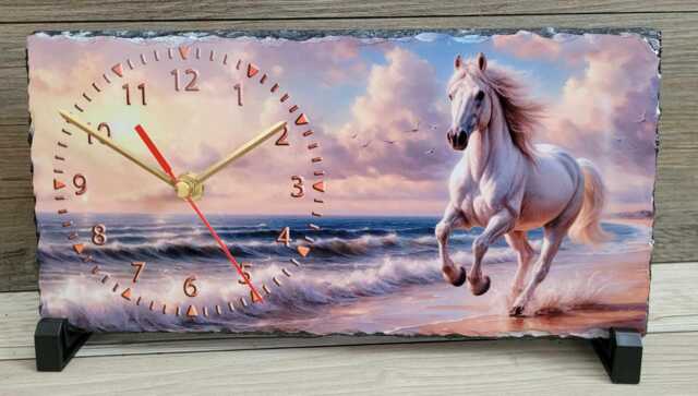 Horse On The Beach Slate Quartz Clock. Desk Stand. 30cm X 16cm - image 1