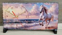 Horse On The Beach Slate Quartz Clock. Desk Stand. 30cm X 16cm