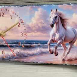 Horse On The Beach Slate Quartz Clock. Desk Stand. 30cm X 16cm - thumbnail 3