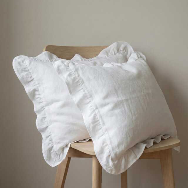 Linen Ruffle Pillow Cover Pillowcase Standard Queen King Euro Bedding - image 1