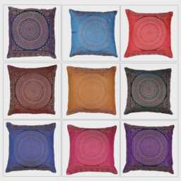 "Indian Silk Brocade Mandala Cushion Cover Ethnic Square Pillow Case - 16""x16"