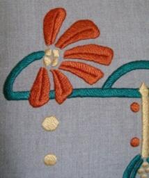 Hand Embroidered Pillow, Arts & Crafts, Craftsman Style, Cone Flower Motif - thumbnail 2