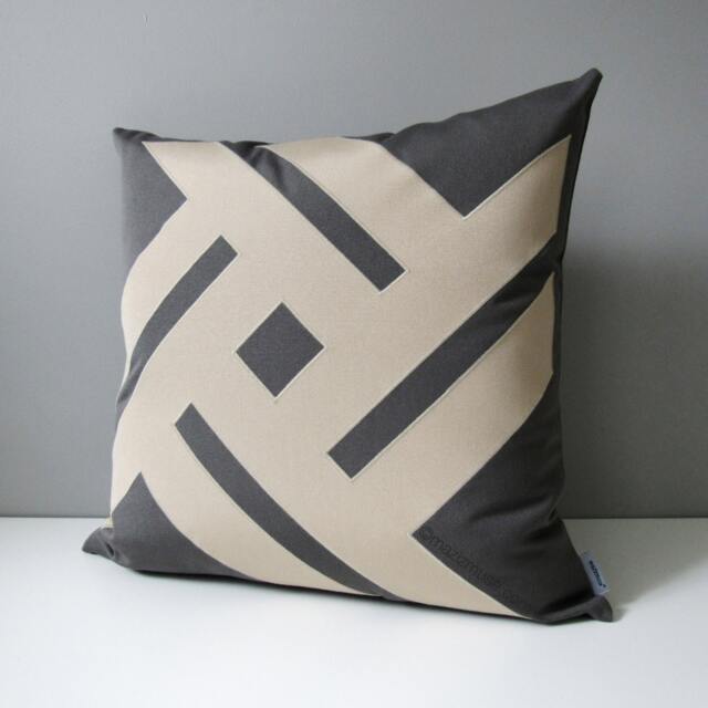 Gray & Antique Beige Sunbrella?? Outdoor Pillow Cover With Modern Geometric Pinwheel, Decorative Cushions For Pool Patio Chair Mazizmuse - image 1